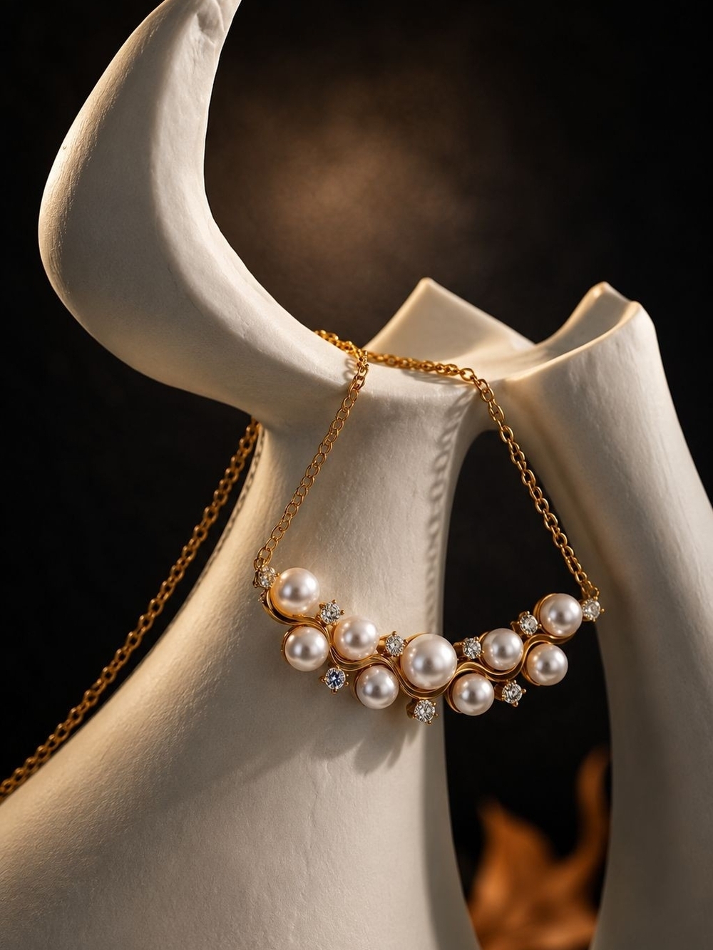Gold Pearl Cluster Pendant Necklace